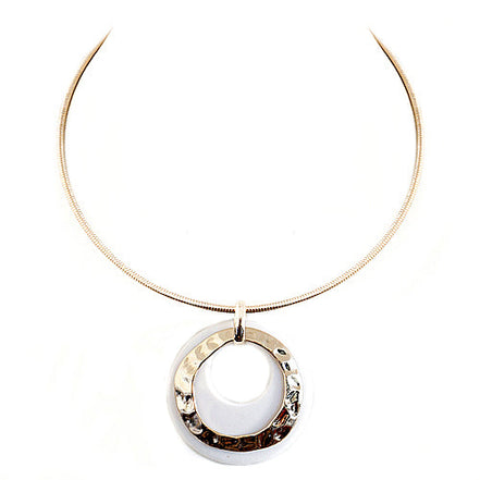 Hammered Gold and White Ring Double Pendant with Gold Choker Necklace
