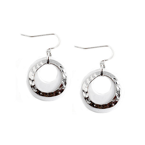 Hammered Silver and White Ring Double Earrings 