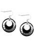 Hammered Silver and Black Ring Double Earrings