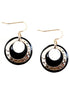 Hammered Gold and Black Ring Double Earrings