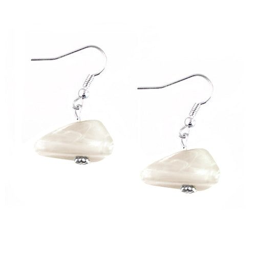 White Stone Bead Silver Earrings 