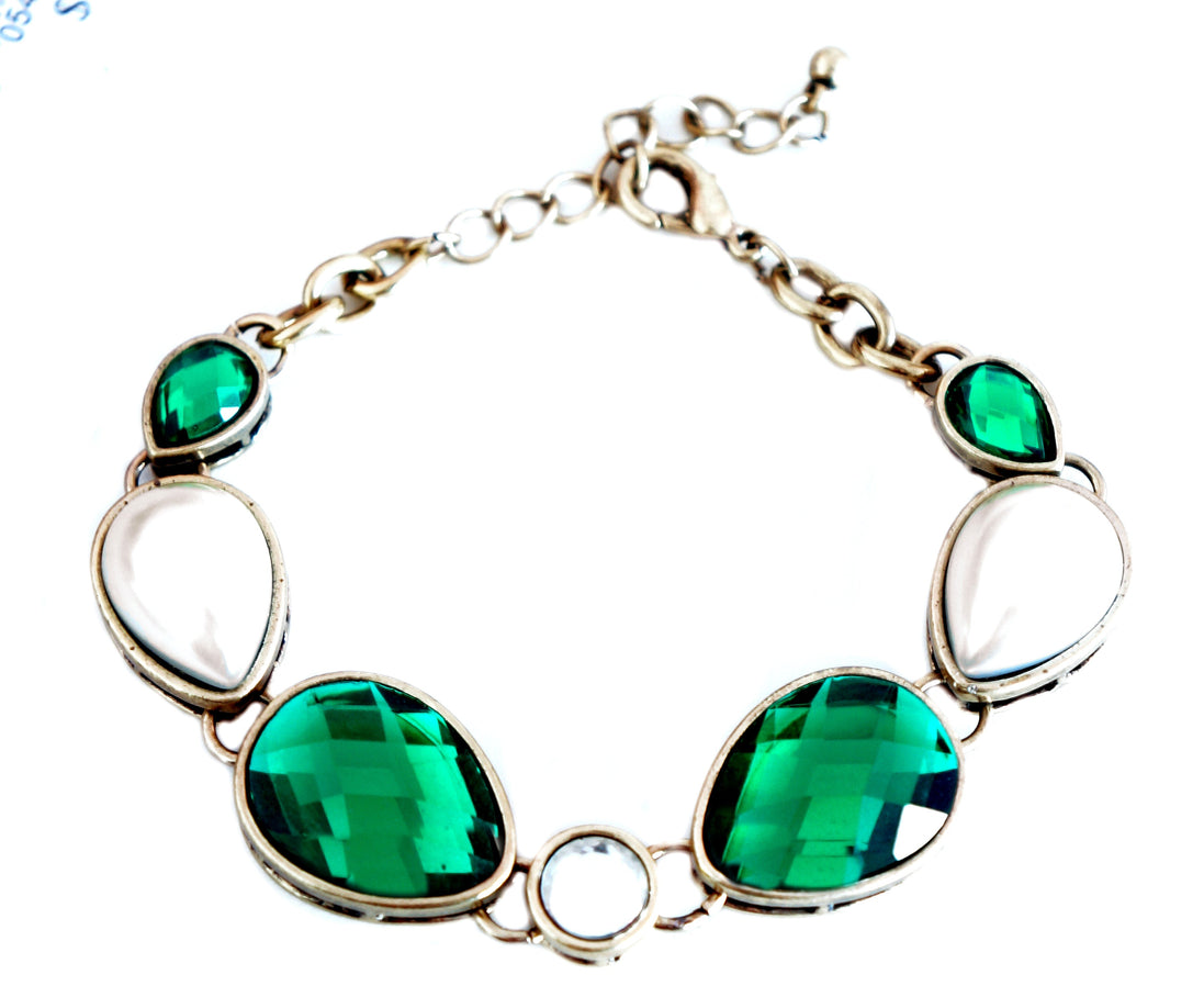 G/GRN/CRM  Indian Style Shiny Green - Gold Bracelet