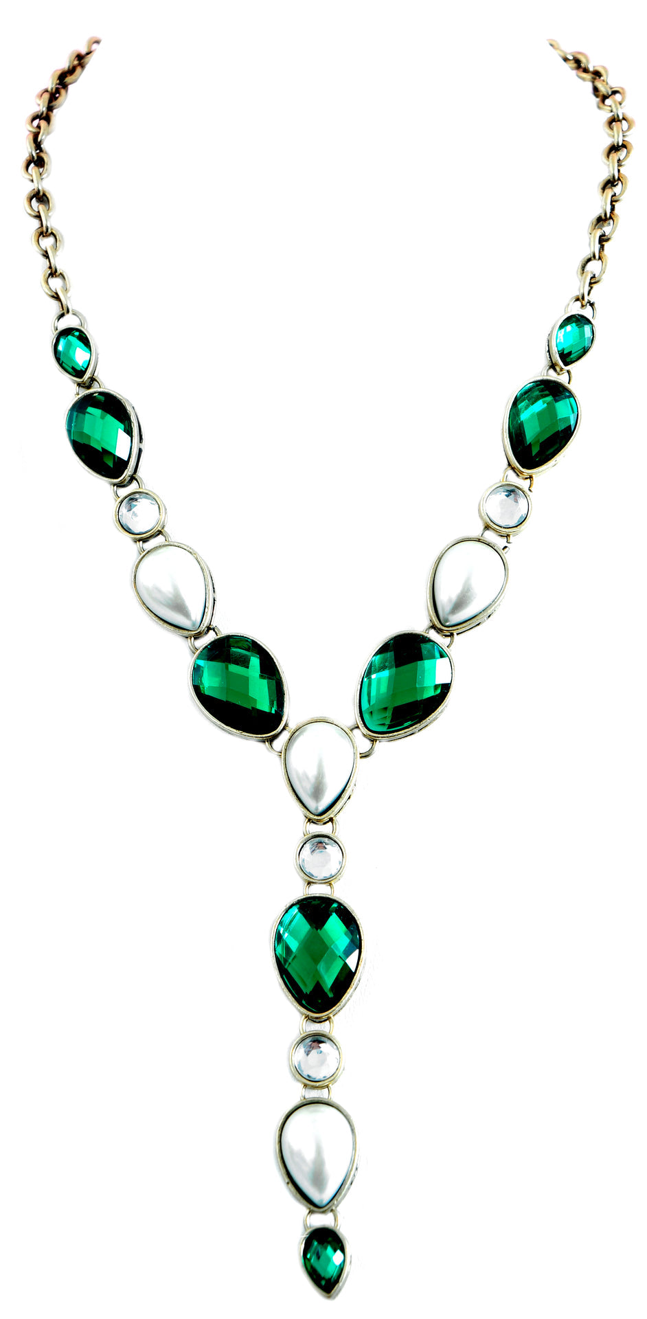 GOLD MULTI COLOR GREEN AND CREAM NECKLACES  #SC31326_G-GRN-CRM (BC9)