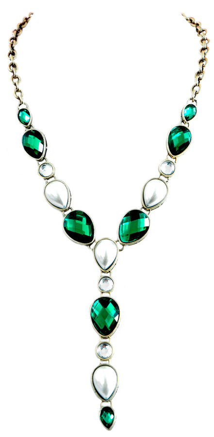 GOLD MULTI COLOR GREEN AND CREAM NECKLACES  #SC31326_G-GRN-CRM (BC9)