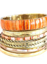 Gold-Tone Metal Orange Natural Bone With Mother of Pearl 10 Pcs Bangle Set