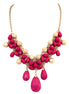 Fuchsia Teardrop Beads with Gold Textured Ball Bib Necklace