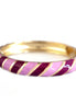 Purple Enamel Mixed Striped Gold Hinged Thin Bracelet
