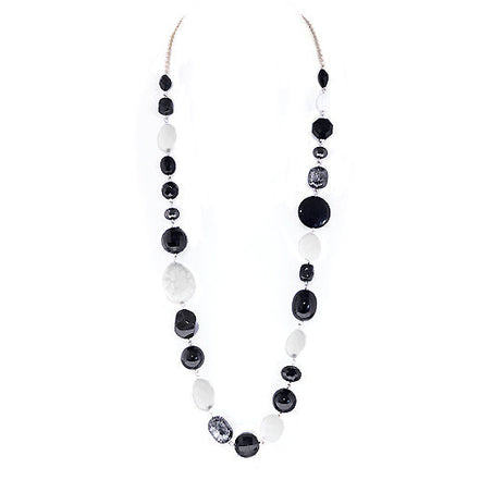 Black and White Beads Gold Long Necklace 