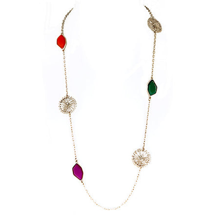 Multi Cut Beads with Gold Wire Design Long Necklace 
