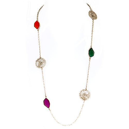 Multi Cut Beads with Gold Wire Design Long Necklace 