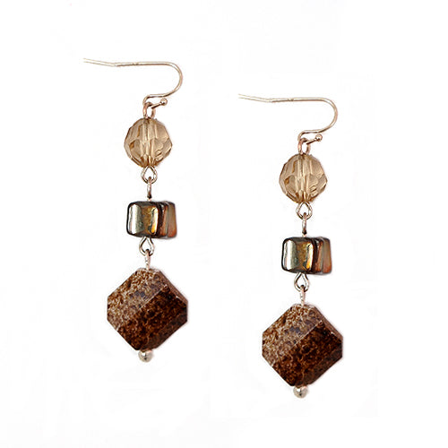 Brown Mixed Bead with Mother of Pearl Gold Earrings