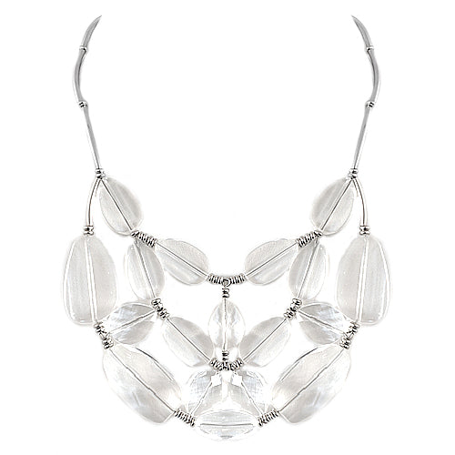 Clear Bead Silver Bib Necklace 