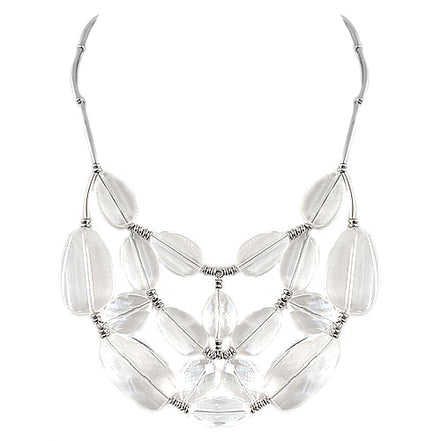 Clear Bead Silver Bib Necklace 
