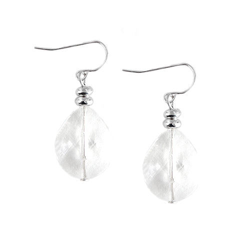 Oval Shape Clear Bead Silver Earrings 