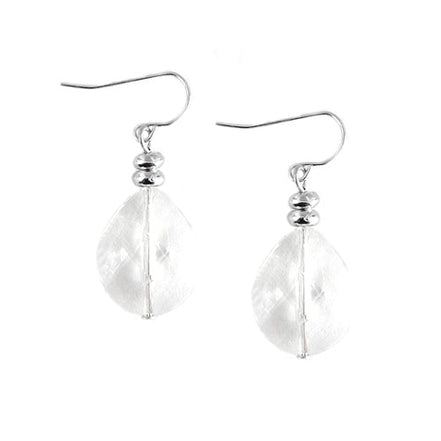 Oval Shape Clear Bead Silver Earrings 