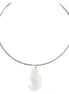Oval Shape Clear Bead Pendant Silver Choker Necklace 