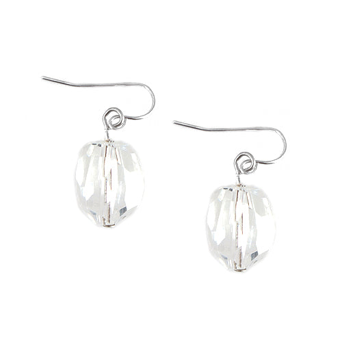 Clear Cut Bead Round Silver Earrings