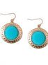 Turq Round Bead with Gold Hammered Pendant Earrings