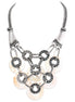 Mother of Pearl with Silver Coin Metal Bib Necklace 
