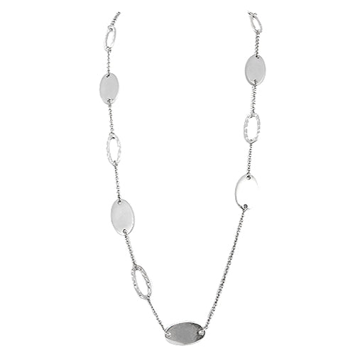 Silver Metal Oval Shape Bead Long Necklace