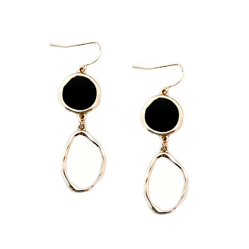 GOLD MULTI COLOR BLACK AND WHITE ENAMEL BEAD GOLD DANGLE EARRINGS  #SE31392_GLD (MG8)