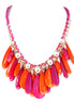 Coral and Fuchsia Mixed Beads with Silver Chain Pink Suede Twist Necklace 