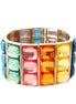 Rainbow Rectangular Glass Crystal Gold Stretch Bracelet