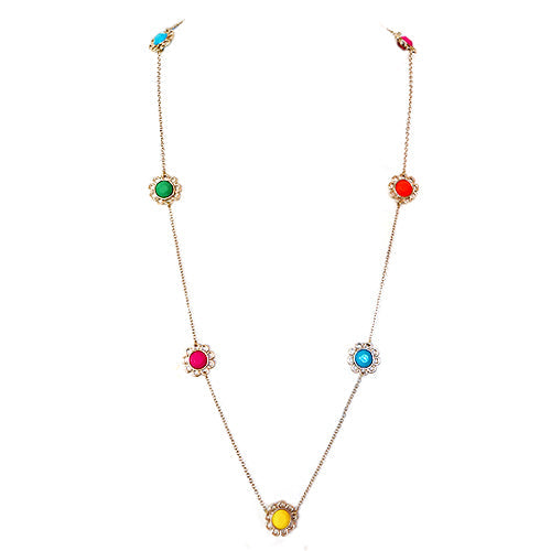 Multi Color Mixed Gold Flower Long Necklace
