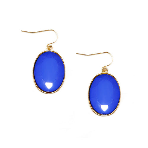 Blue Round Cut Bead Gold Earrings