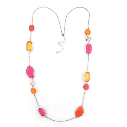 Silver-Tone Metal Multicolor Stone Necklace