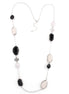 Silver-Tone Metal Black And White Stone Necklace