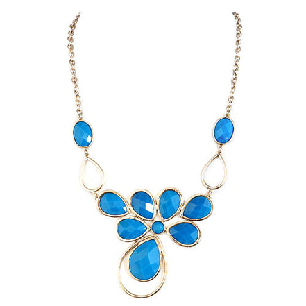 GOLD BLUE CUT GLASS CRYSTAL FLOWER NECKLACE  #SC31652_GLD-BLUE (BF15)