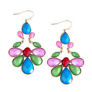 Multi Cut Glass Crystal Flower Gold Earrings