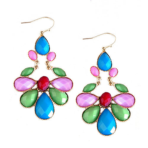 Multi Cut Glass Crystal Flower Gold Earrings