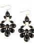 Jet Cut Glass Crystal Flower Gold Earrings