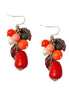 Coral Bead Mixed with Metal Leaf Gold Charm Earrings