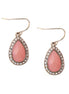 Rose Bead with Glass Crystal Gold Teardrop Earrings