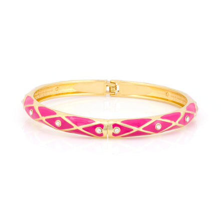 Gold Tone Metal White Crystal Fuschia Hinged Bracelets
