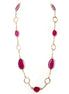 Fuchsia Enamel Beaded Gold Long Necklace