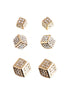 Rhinestone Gold Cube Stud Earrings Set of 3pairs