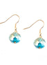 Blue Glass Crystal with Gold Dangle Earrings 