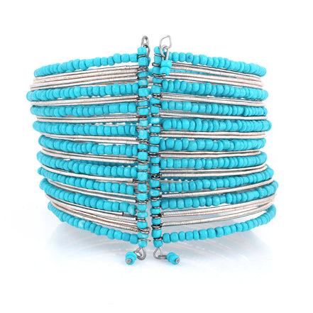 Silver Tone Turquoise Beads Stetch Bracelets