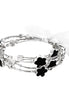 Black Enamel Five Leaves Clover and Rhinestone with Bow Silver Bracelet Set of 5pcs
