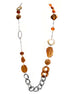 Brown Multi Beaded Silver Chain Long Necklace 