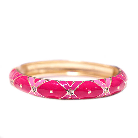 Gold Marblized Fuschia Tone Epoxy Hinged Bracelet 
