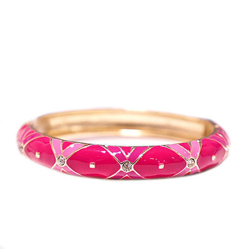 Gold Marblized Fuschia Tone Epoxy Hinged Bracelet 