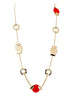 Red and Gold Round Medals Long Necklace