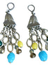 Sea blue beaded earrings with silver chain tassel