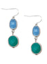 Green and Blue Cut Bead Silver Dangle Earrings