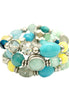 Blue Green Yellow Mixed Multi Beaded Stretch Bracelet